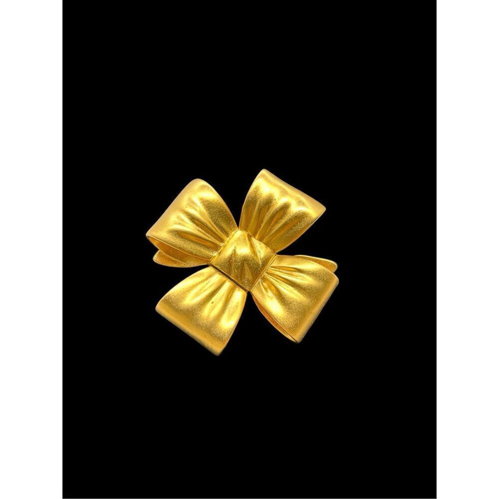 Elizabeth Arden Vintage Gold Sculptural Bow Statement Brooch 80's 90's